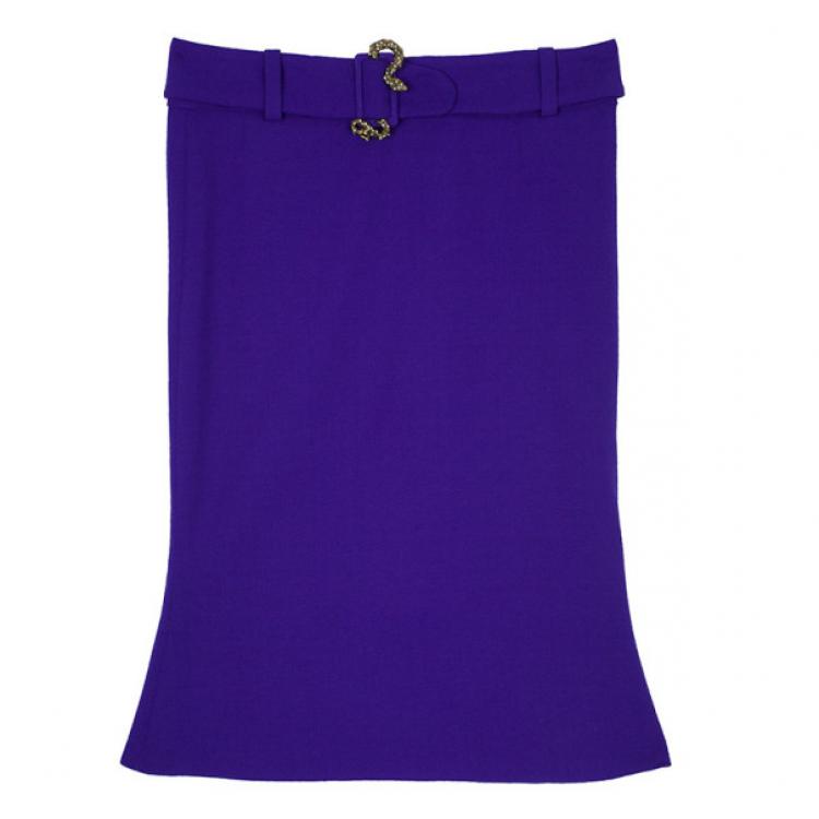 Pre Owned Roberto Cavalli Purple Snake Belt Skirt M