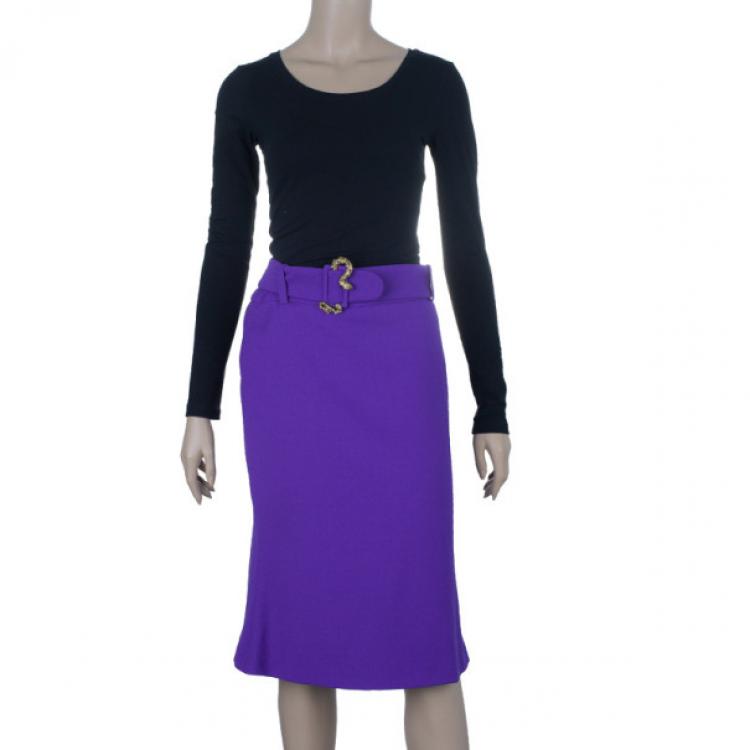 Pre Owned Roberto Cavalli Purple Snake Belt Skirt M