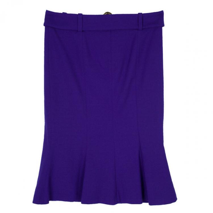 Pre Owned Roberto Cavalli Purple Snake Belt Skirt M