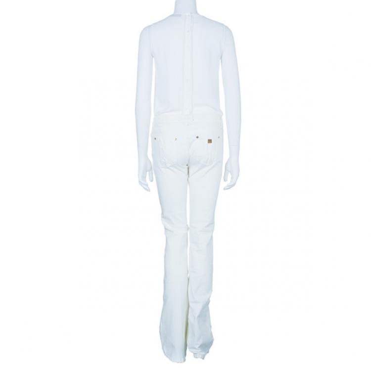 Pre Owned Roberto Cavalli White Flare Denim Pants M