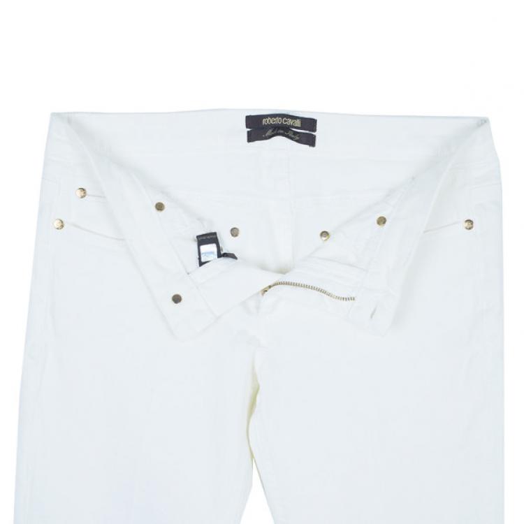 Pre Owned Roberto Cavalli White Flare Denim Pants M