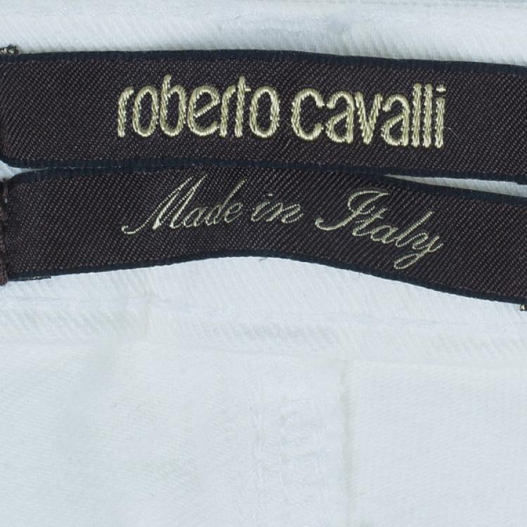 Pre Owned Roberto Cavalli White Flare Denim Pants M