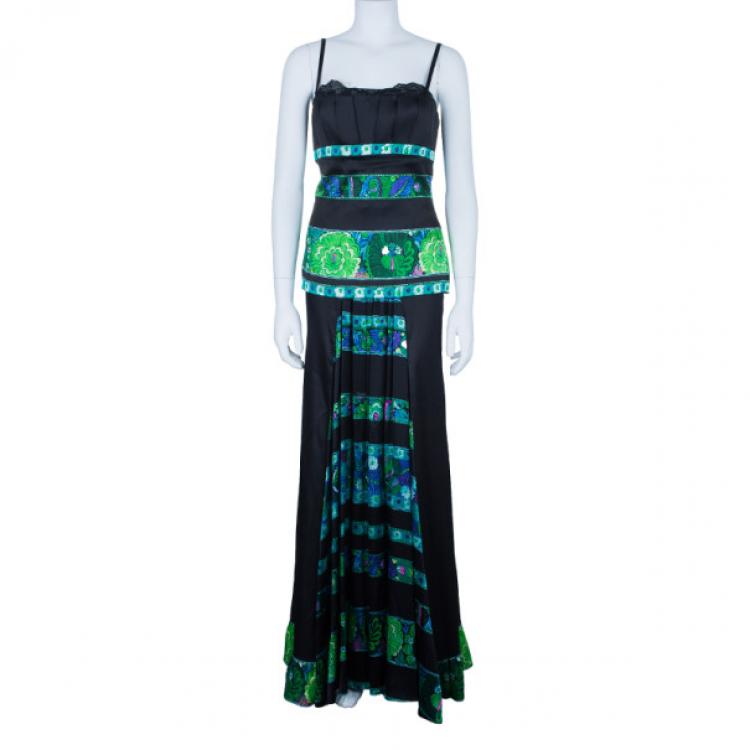 Pre Owned Roberto Cavalli Printed Paneled Top And Skirt Set M