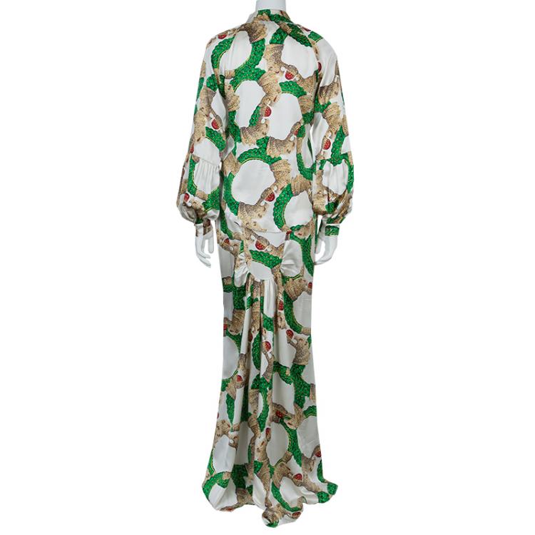 مملوكة مسبقًا Roberto Cavalli Multicolor Glitter Detail Print Long Sleeve Silk Blouse M