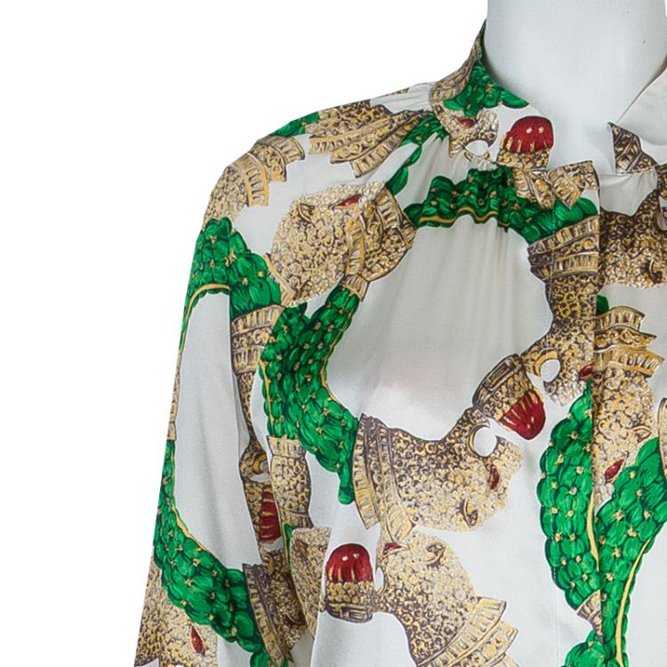 مملوكة مسبقًا Roberto Cavalli Multicolor Glitter Detail Print Long Sleeve Silk Blouse M