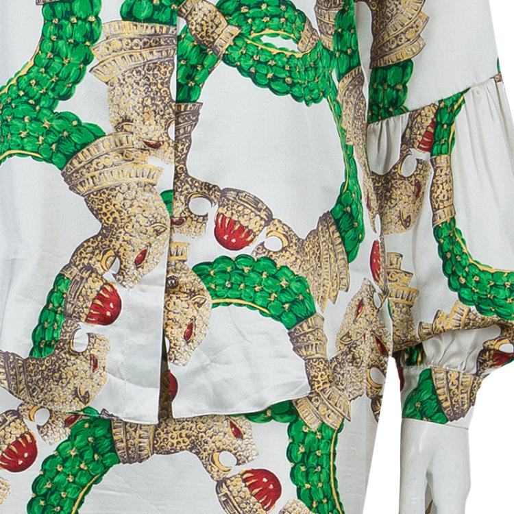 مملوكة مسبقًا Roberto Cavalli Multicolor Glitter Detail Print Long Sleeve Silk Blouse M