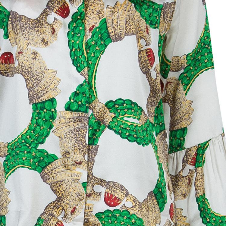 مملوكة مسبقًا Roberto Cavalli Multicolor Glitter Detail Print Long Sleeve Silk Blouse M