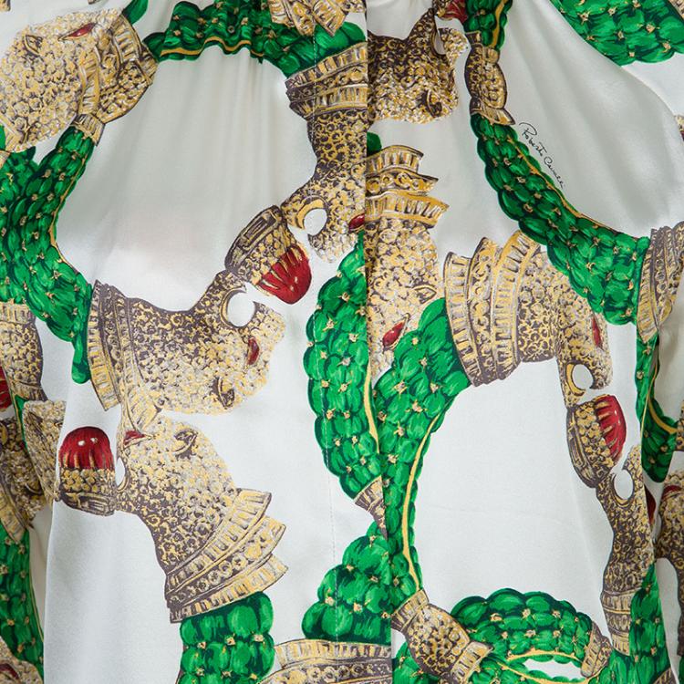 مملوكة مسبقًا Roberto Cavalli Multicolor Glitter Detail Print Long Sleeve Silk Blouse M