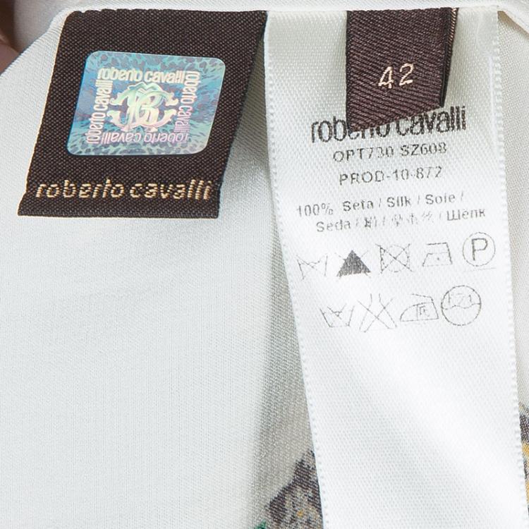 مملوكة مسبقًا Roberto Cavalli Multicolor Glitter Detail Print Long Sleeve Silk Blouse M
