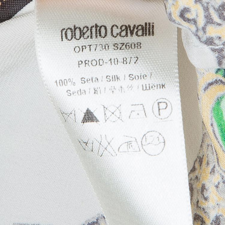 مملوكة مسبقًا Roberto Cavalli Multicolor Glitter Detail Print Long Sleeve Silk Blouse M