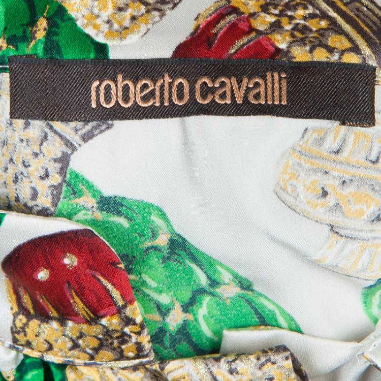 م�ملوكة مسبقًا Roberto Cavalli Multicolor Glitter Detail Print Long Sleeve Silk Blouse M