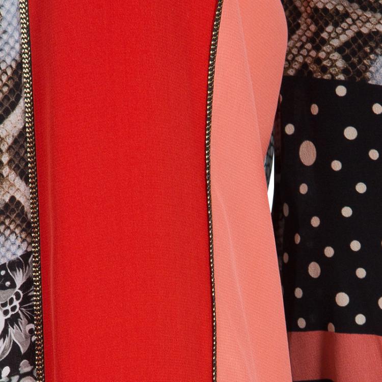 Pre Owned Roberto Cavalli Multicolor Patch Printed Silk Long Sleeve Dress M