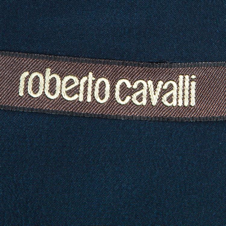 Pre Owned Roberto Cavalli Multicolor Patch Printed Silk Long Sleeve Dress M