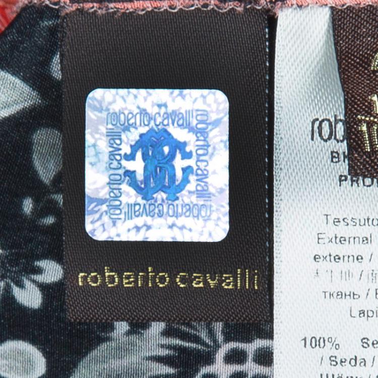 Pre Owned Roberto Cavalli Multicolor Patch Printed Silk Long Sleeve Dress M
