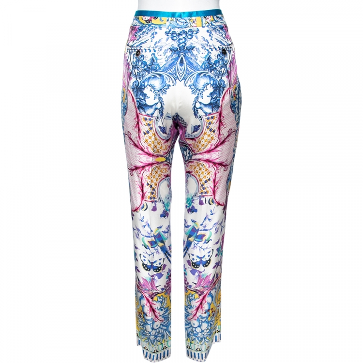 Pre Owned Roberto Cavalli Multicolored Printed Silk Pants M