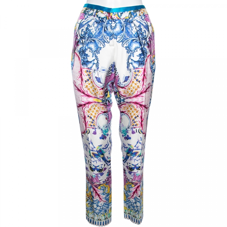 Pre Owned Roberto Cavalli Multicolored Printed Silk Pants M