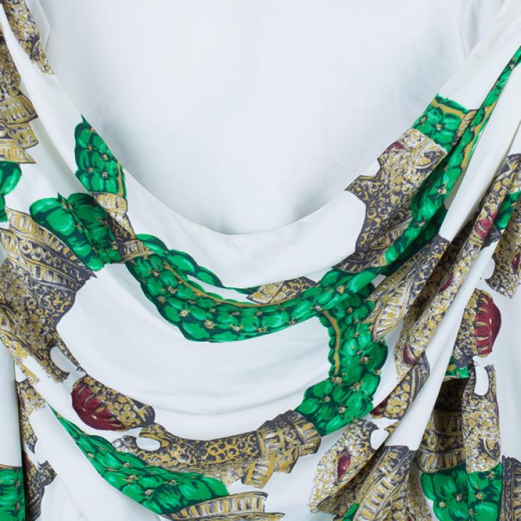 Pre Owned Roberto Cavalli Draped Neck Jersey Print Top M