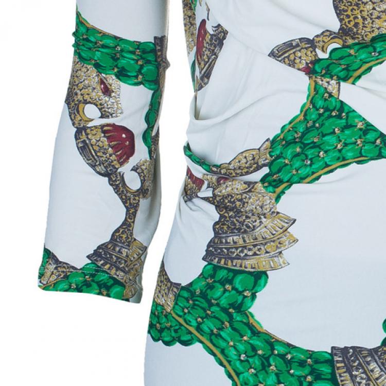 Pre Owned Roberto Cavalli Draped Neck Jersey Print Top M