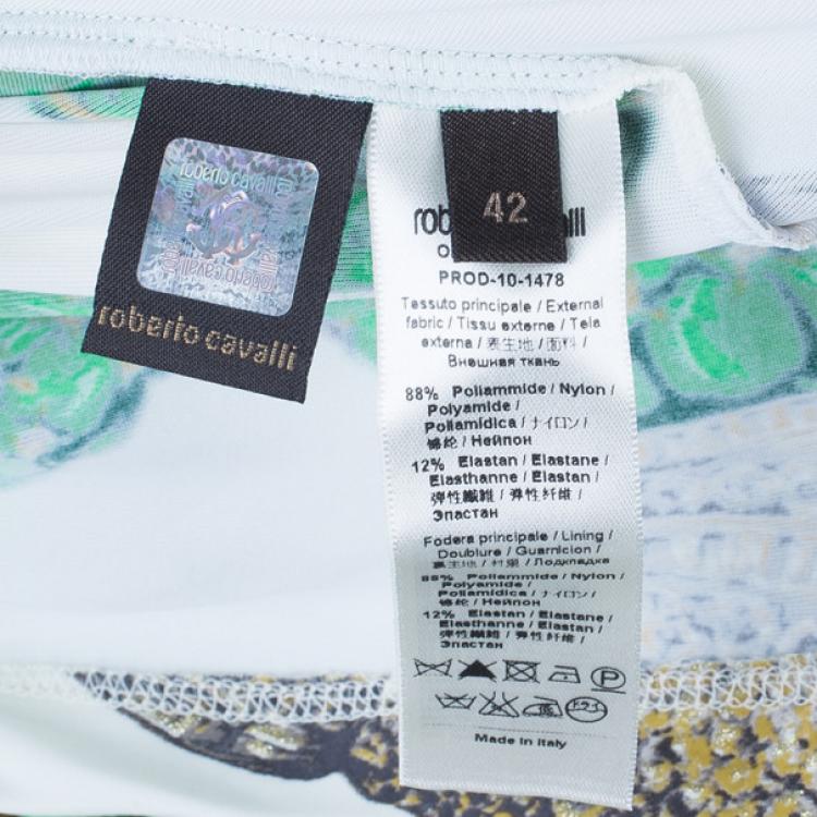 Pre Owned Roberto Cavalli Draped Neck Jersey Print Top M