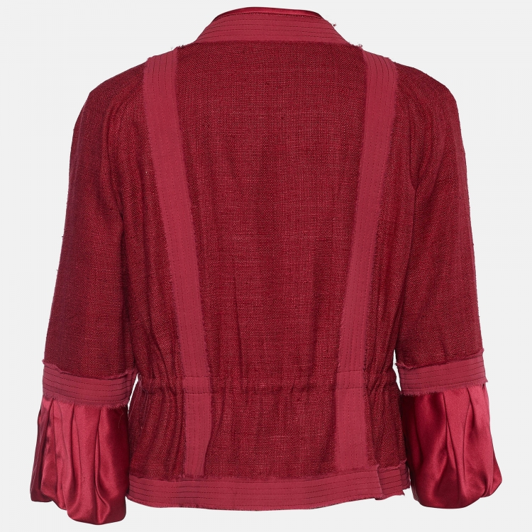 Pre Owned Roberto Cavalli Burgundy Silk Boucle Cropped Jacket M