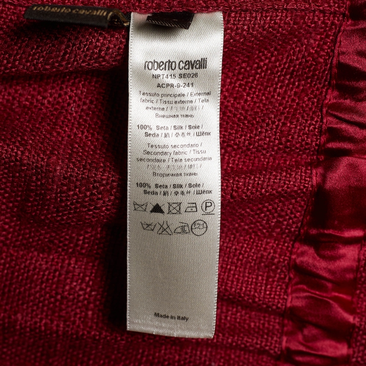 Pre Owned Roberto Cavalli Burgundy Silk Boucle Cropped Jacket M
