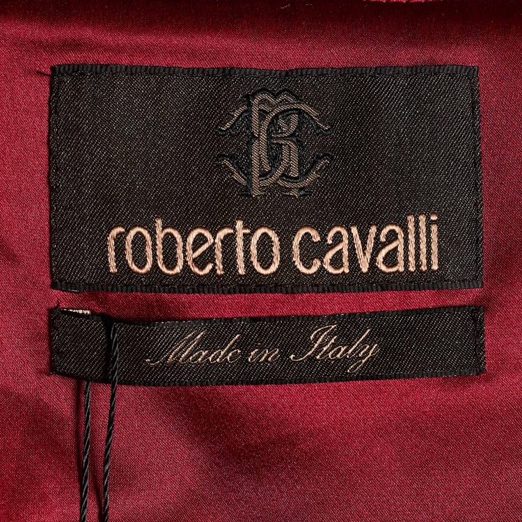 Pre Owned Roberto Cavalli Burgundy Silk Boucle Cropped Jacket M