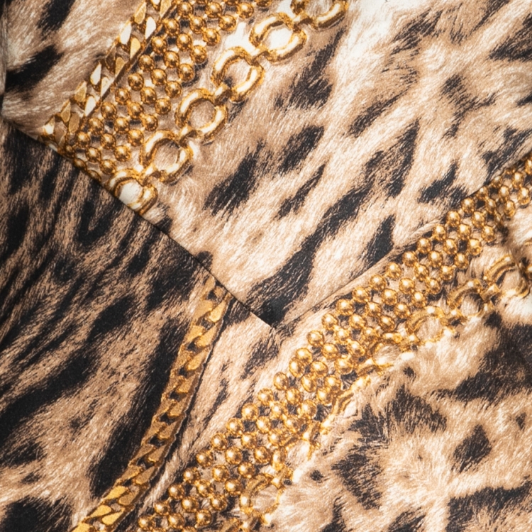 Pre Owned Roberto Cavalli Brown Animal Printed Silk Cowl-Neck Gown S