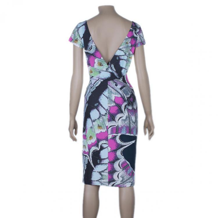 Pre Owned Roberto Cavalli Butterfly Print Dress S