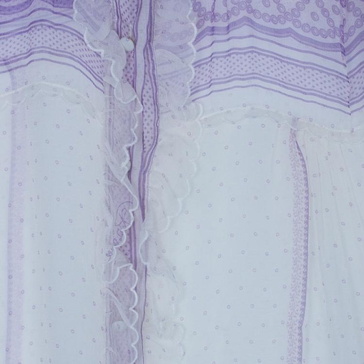 Pre Owned Roberto Cavalli White Printed Chiffon Top L