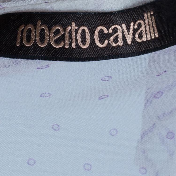 Pre Owned Roberto Cavalli White Printed Chiffon Top L