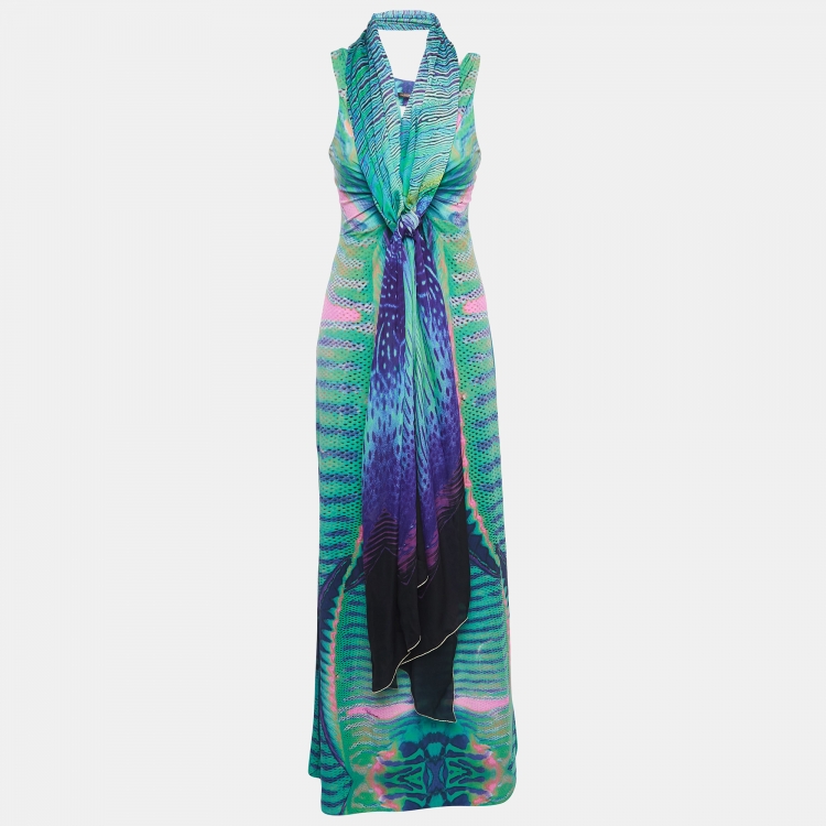 مملوكة مسبقًا Roberto Cavalli Multicolor Print stretch Knit Cut-Out Sleeveless Maxi Dress M