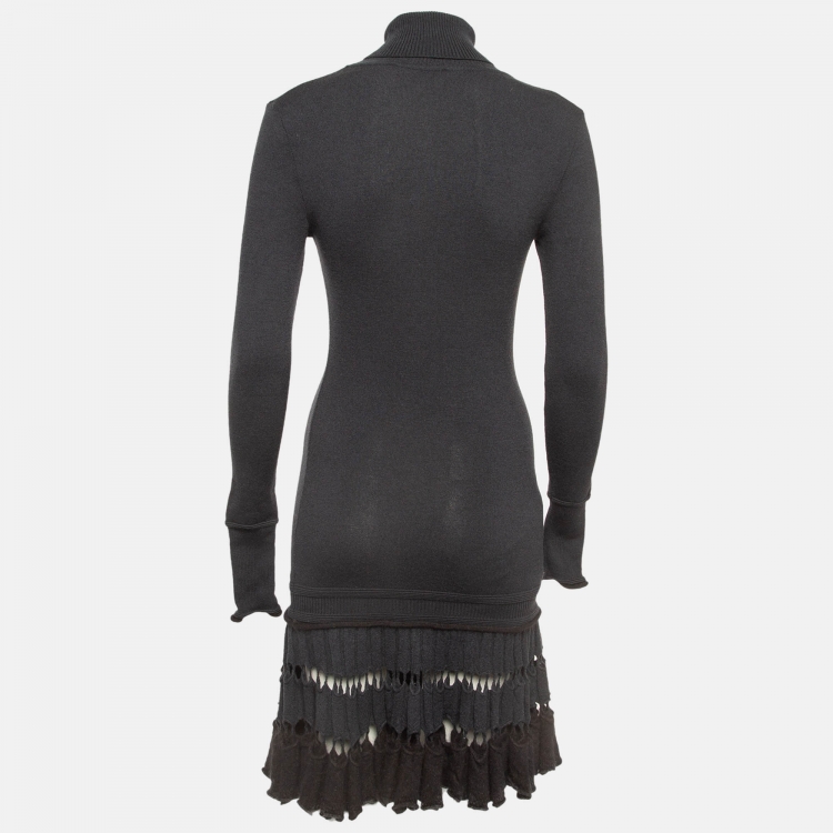 Pre Owned Roberto Cavalli Grey Wool Turtle Neck Flounce Short Dress S