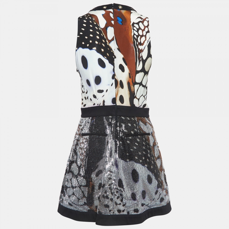Pre Owned Roberto Cavalli Multicolor Printed Sequin and Cotton Lace-Up Mini Dress M