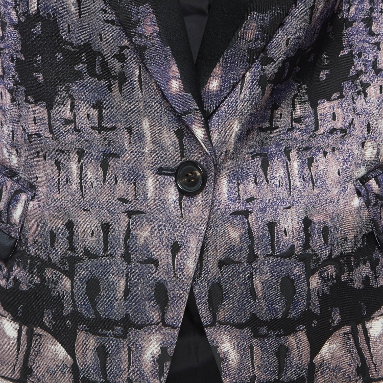 Pre Owned Roberto Cavalli Purple Printed Silk Single-Breasted Blazer M