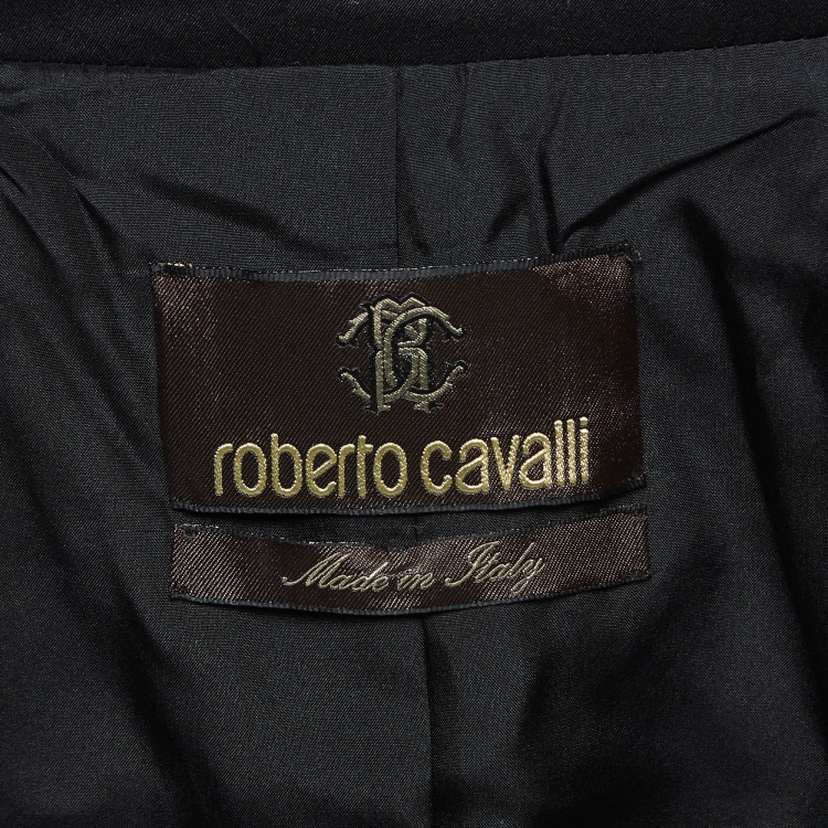 Pre Owned Roberto Cavalli Purple Printed Silk Single-Breasted Blazer M