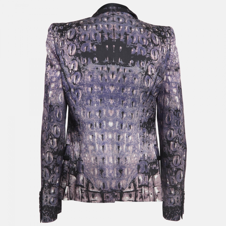 Pre Owned Roberto Cavalli Purple Printed Silk Single-Breasted Blazer M