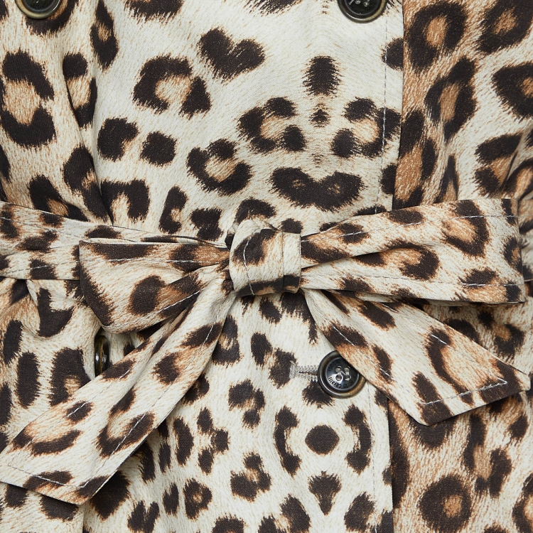 Pre Owned Roberto Cavalli Beige Leopard Print Cotton Blend Trench Coat L