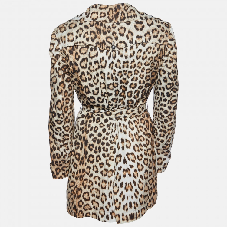 Pre Owned Roberto Cavalli Beige Leopard Print Cotton Blend Trench Coat L