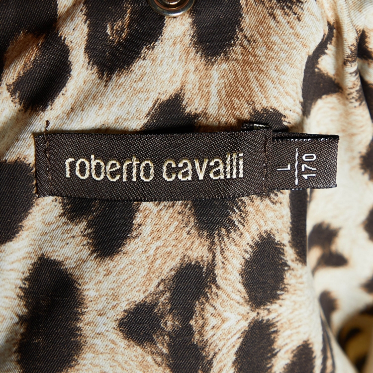 Pre Owned Roberto Cavalli Beige Leopard Print Cotton Blend Trench Coat L
