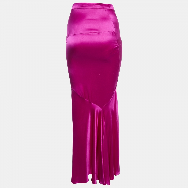 مملوكة مسبقًا Roberto Cavalli Fuschia Pink Satin Silk Flared Maxi Skirt S