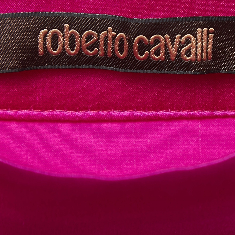 مملوكة مسبقًا Roberto Cavalli Fuschia Pink Satin Silk Flared Maxi Skirt S