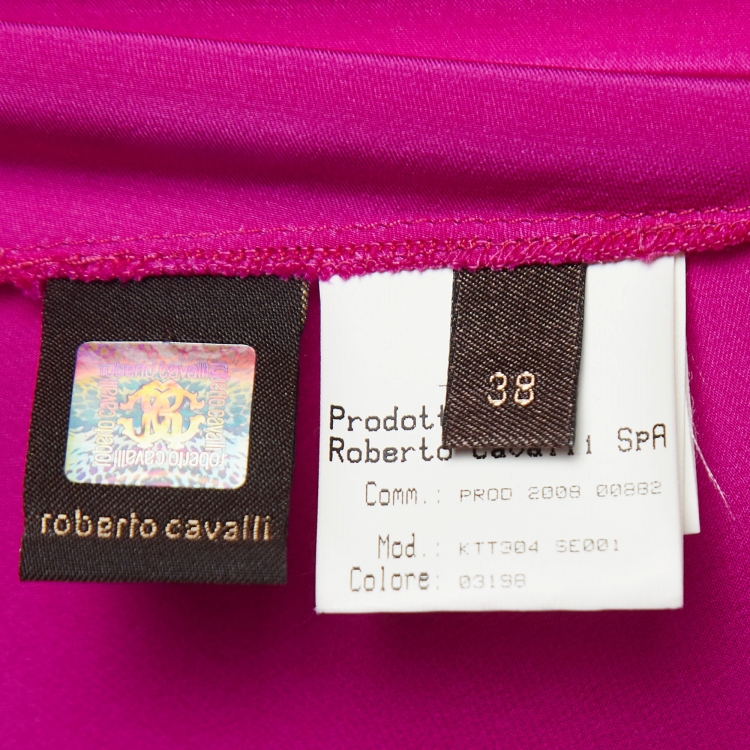 مملوكة مس�بقًا Roberto Cavalli Fuschia Pink Satin Silk Flared Maxi Skirt S