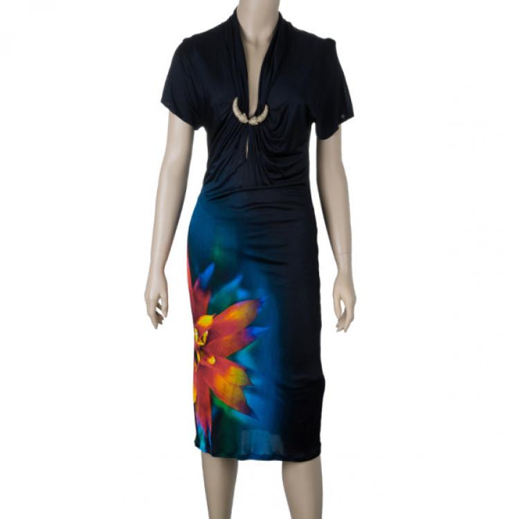Pre Owned Roberto Cavalli Black Print Dress L