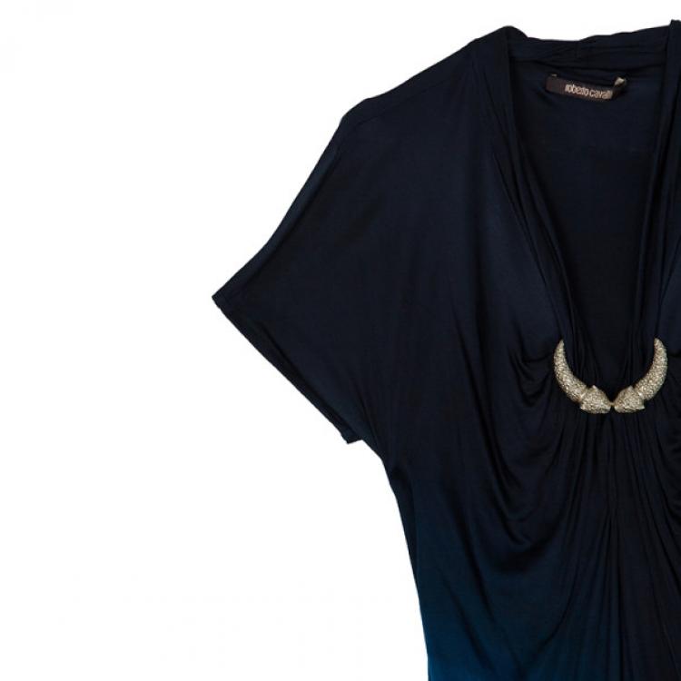 Pre Owned Roberto Cavalli Black Print Dress L