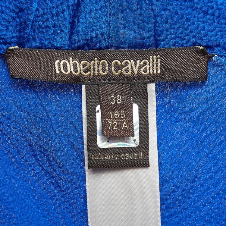 Pre Owned Roberto Cavalli Blue Textured Silk Flared Trousers S