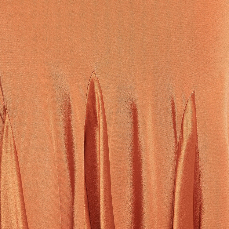 Pre Owned Roberto Cavalli Brown Satin Trim Silk Flared Maxi Skirt S