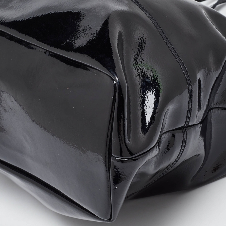 Pre Owned Roberto Cavalli Black Patent Leather RC Logo Tote