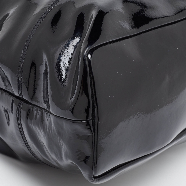 Pre Owned Roberto Cavalli Black Patent Leather RC Logo Tote