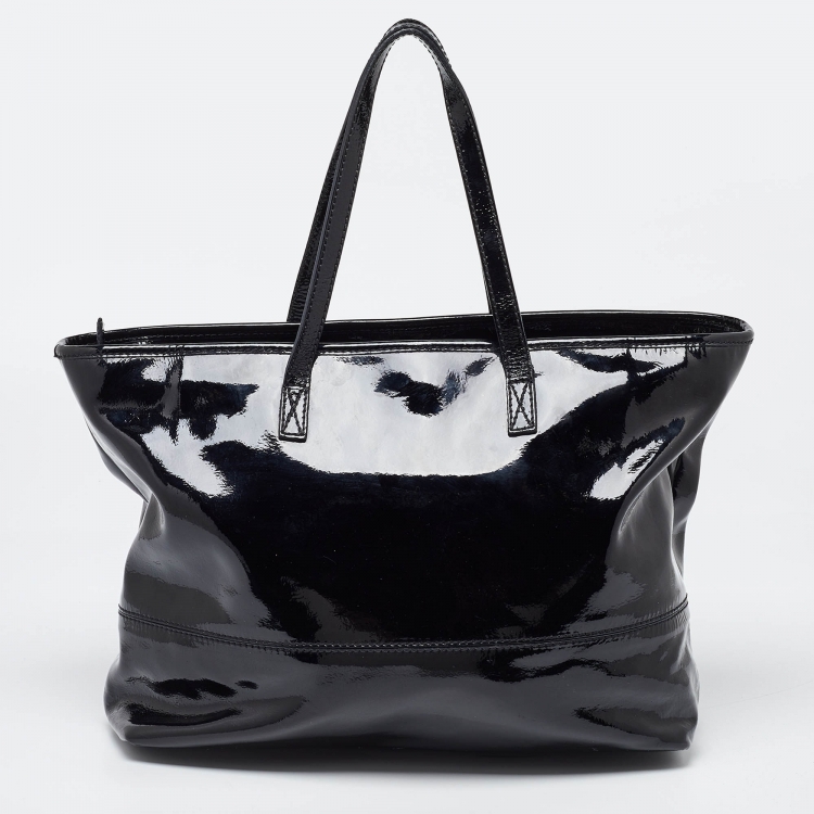 Pre Owned Roberto Cavalli Black Patent Leather RC Logo Tote