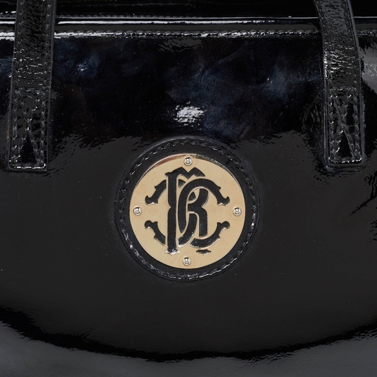 Pre Owned Roberto Cavalli Black Patent Leather RC Logo Tote